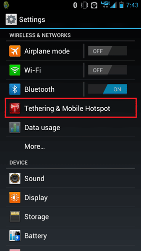 Android Settings, Tethering and Hotspot